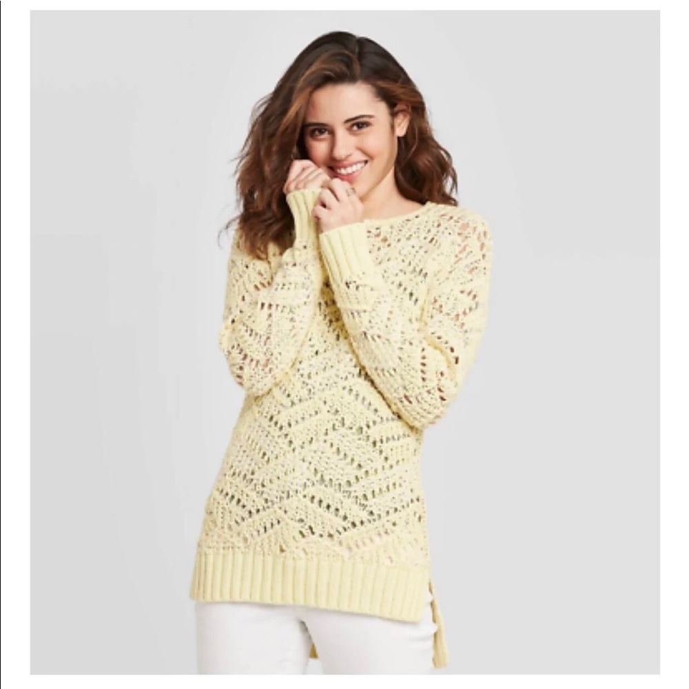 Universal Thread Open Stitch Yellow Tunic Sweater, 
Size Large